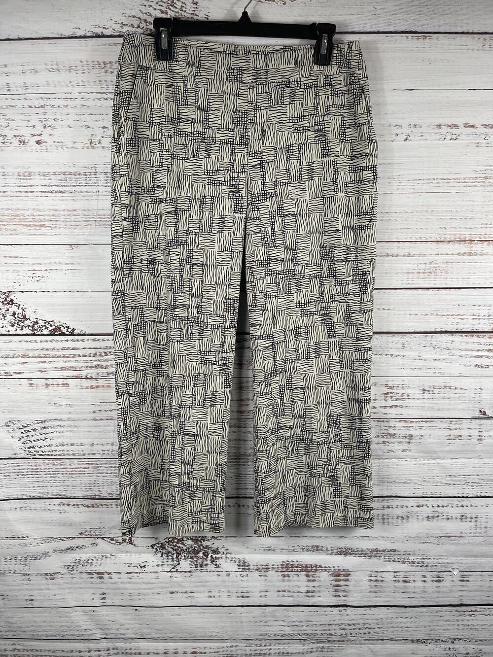 Joseph Ribkoff Pants Women's Size 12 Black White Abstract Print Cropped Pull On